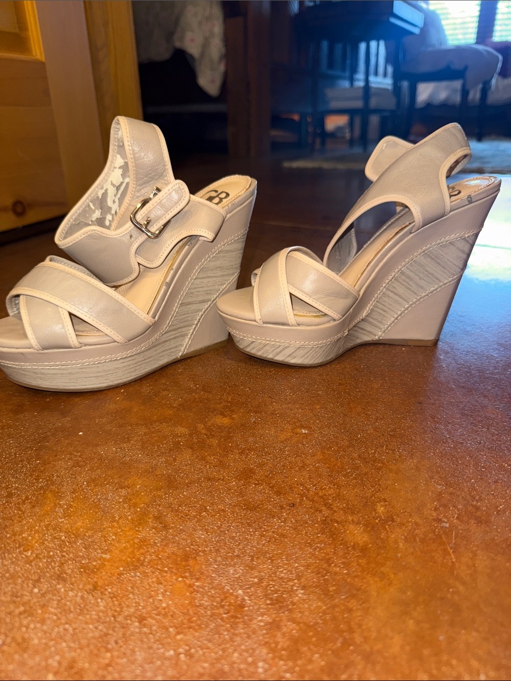 Gianni Bini Neutral Beige/Taupe Wedge Sandals